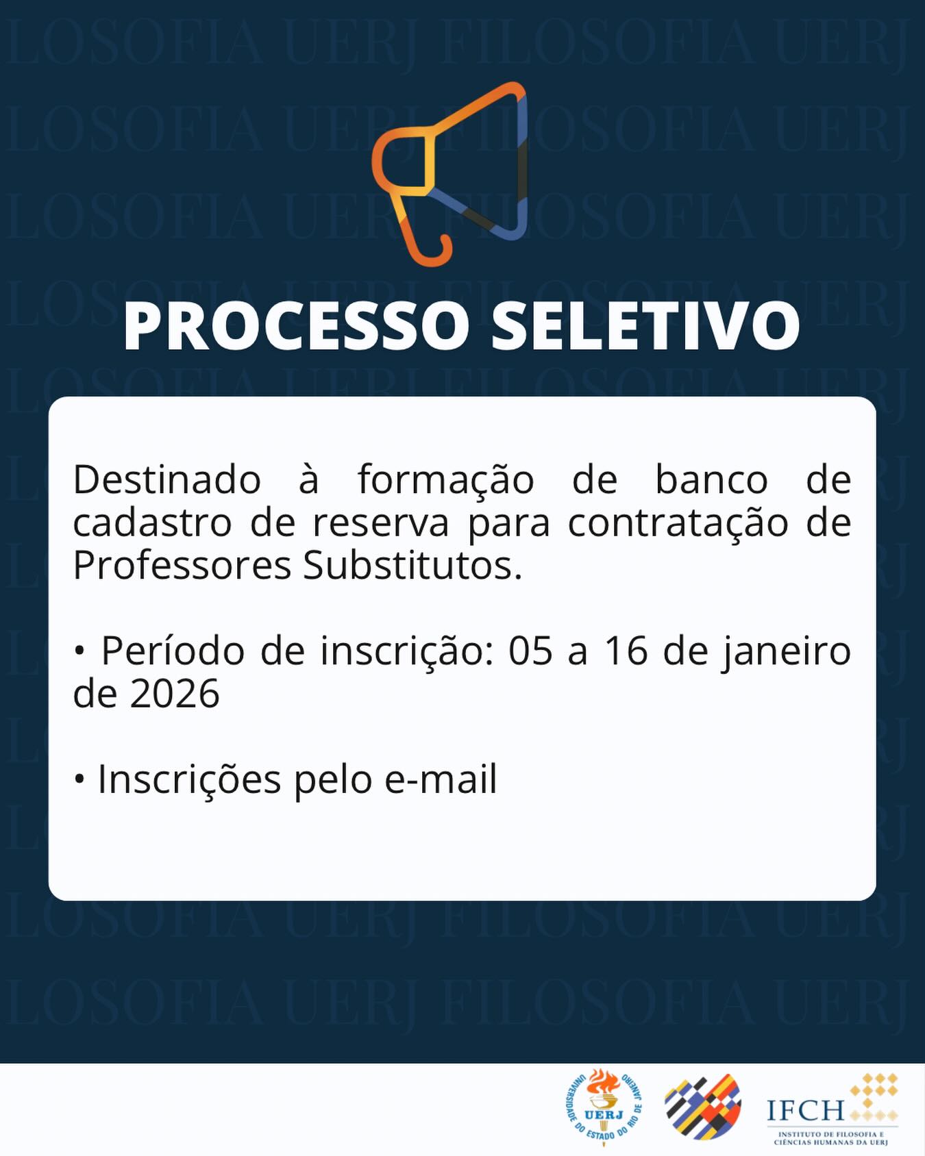 Processo seletivo simplificado para contratação de Professores Substituto para o Departamento de Filosofia da UERJ