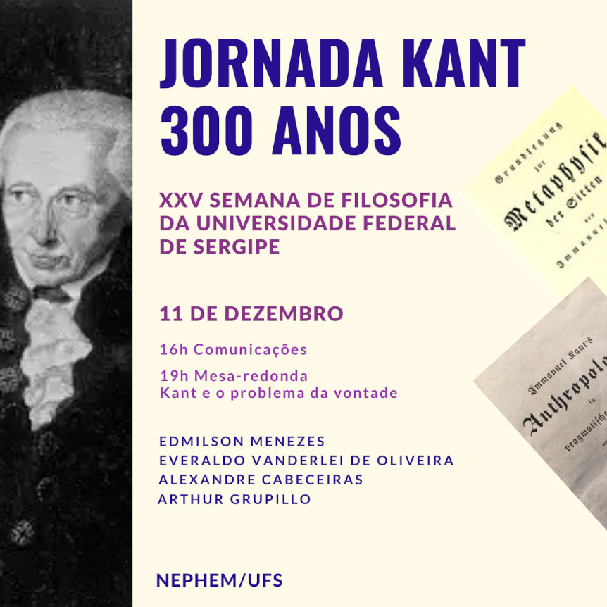 Jornada Kant 300 anos na XXV Semana de Filosofia da UFS